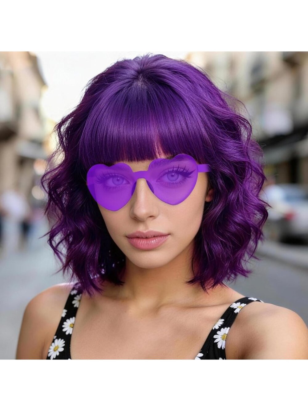 Women's Dark Purple Synthetic Curly Wavy Shoulder Length Modern Hair Bob Wigs